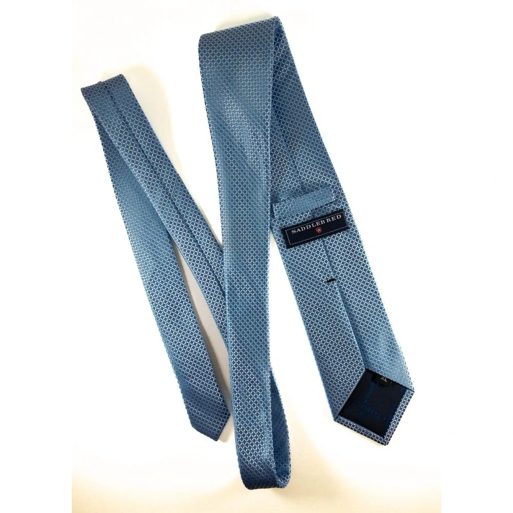 Saddlebred Slim  Silk Blend Tie, Micro Motif Woven Geometric Diamond,  Aqua, XL